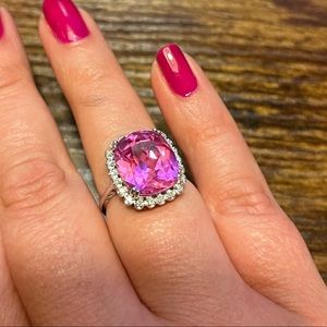 11 ct pink sapphire and diamond ring in 10k white gold